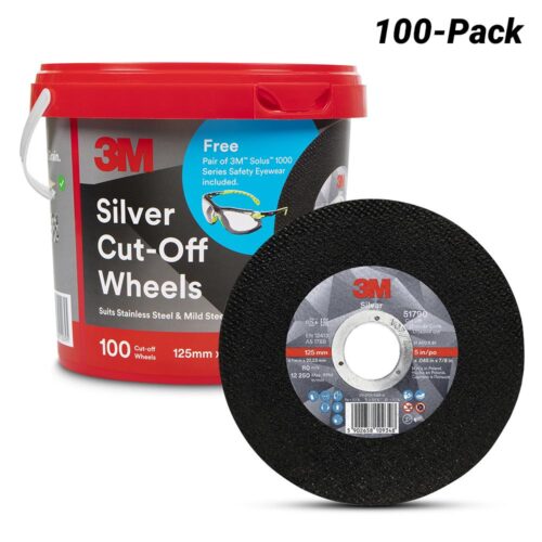Cut Off Wheel Silver 125mm x 1 x 22 (Pkt 100) with Bonus Safety Glasses 3M