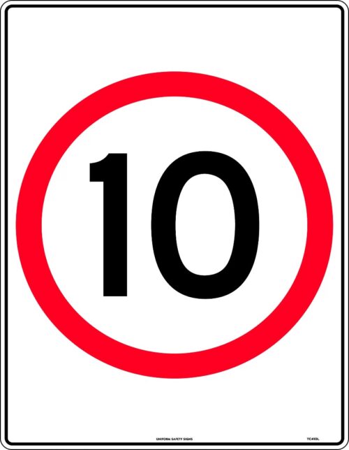 Sign 10km Speed Limit in Roundel 600mm x 450mm Poly
